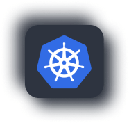 Kubernetes logo on a dark button