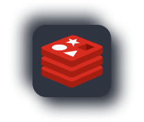 Redis logo on a dark button